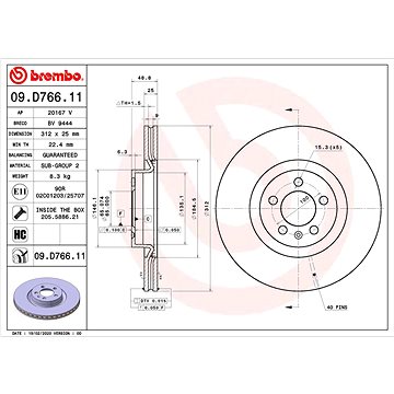 

BREMBO brzdový kotouč 09.D766.11, sada 2 ks