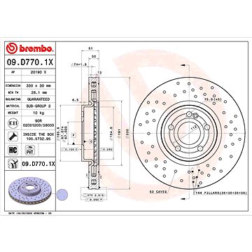 

BREMBO brzdový kotouč 09.D770.1X, sada 2 ks