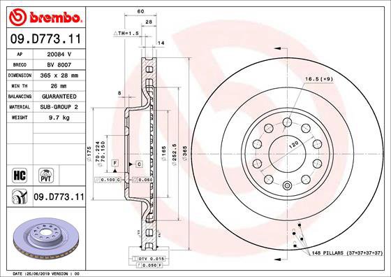 

BREMBO brzdový kotouč 09.D773.11, sada 2 ks