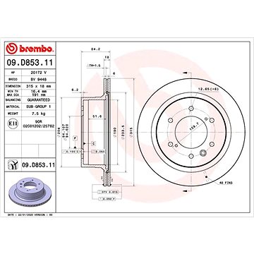 

BREMBO brzdový kotouč 09.D853.11, sada 2 ks
