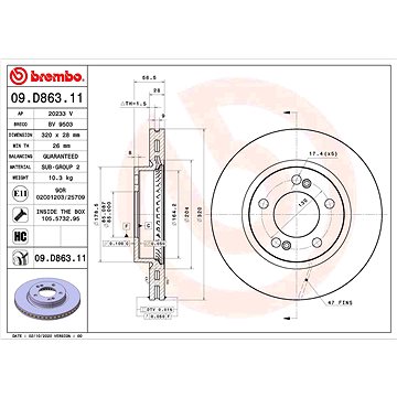

BREMBO brzdový kotouč 09.D863.11, sada 2 ks