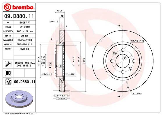 

BREMBO brzdový kotouč 09.D880.11, sada 2 ks