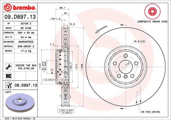 

BREMBO brzdový kotouč 09.D897.13, sada 2 ks