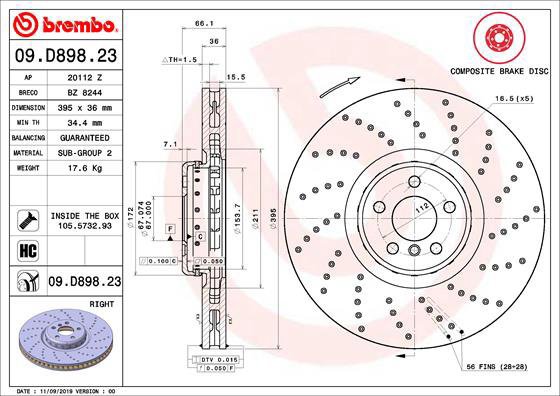 

BREMBO brzdový kotouč 09.D898.23, sada 2 ks