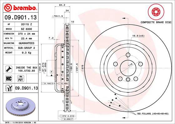 

BREMBO brzdový kotouč 09.D901.13, sada 2 ks