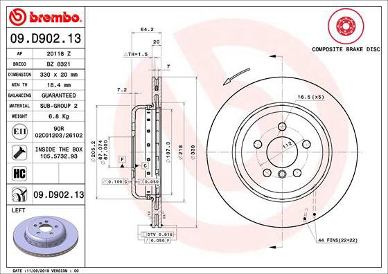 

BREMBO brzdový kotouč 09.D902.13, sada 2 ks