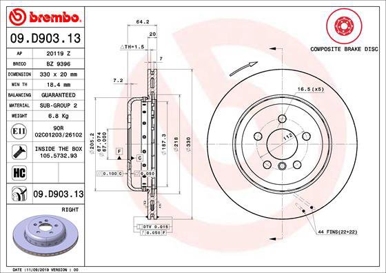 

BREMBO brzdový kotouč 09.D903.13, sada 2 ks