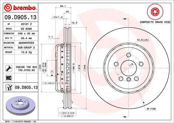 

BREMBO brzdový kotouč 09.D905.13, sada 2 ks