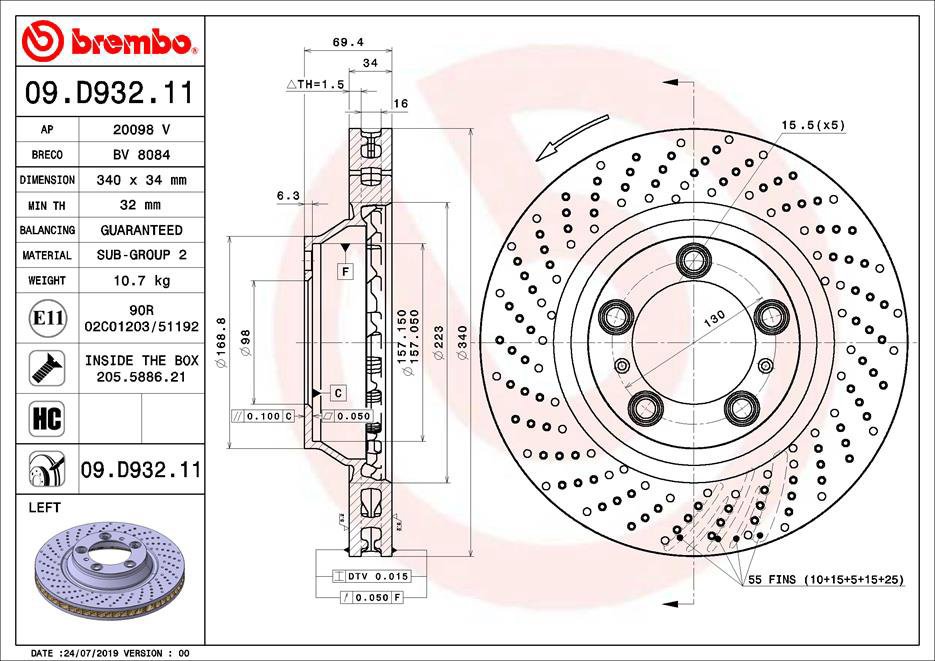 

BREMBO brzdový kotouč 09.D932.11, sada 2 ks