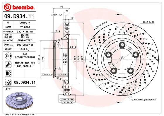 

BREMBO brzdový kotouč 09.D934.11, sada 2 ks