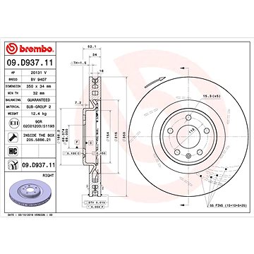 

BREMBO brzdový kotouč 09.D937.11, sada 2 ks