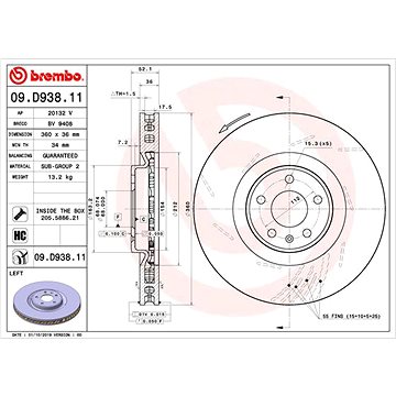

BREMBO brzdový kotouč 09.D938.11, sada 2 ks