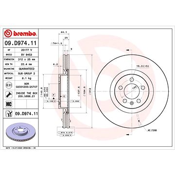 

BREMBO brzdový kotouč 09.D974.11, sada 2 ks