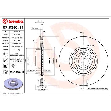 

BREMBO brzdový kotouč 09.D980.11, sada 2 ks