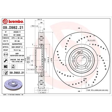 

BREMBO brzdový kotouč 09.D982.21, sada 2 ks