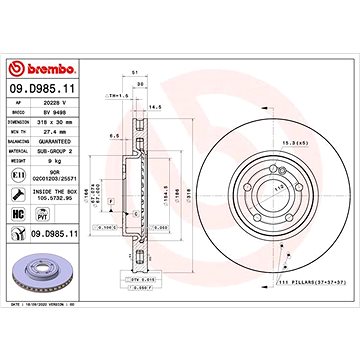 

BREMBO brzdový kotouč 09.D985.11, sada 2 ks