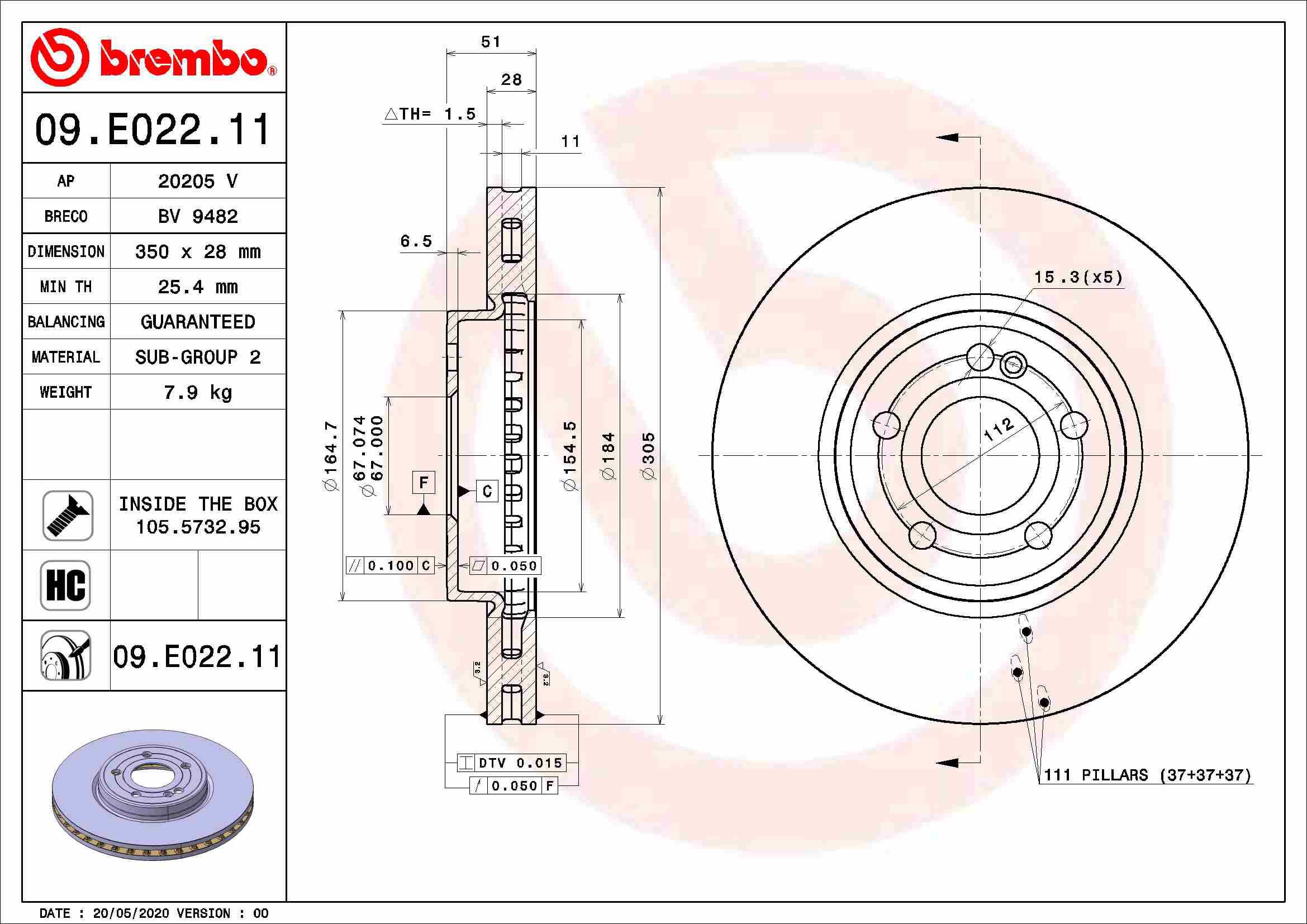 

BREMBO brzdový kotouč 09.E022.11, sada 2 ks