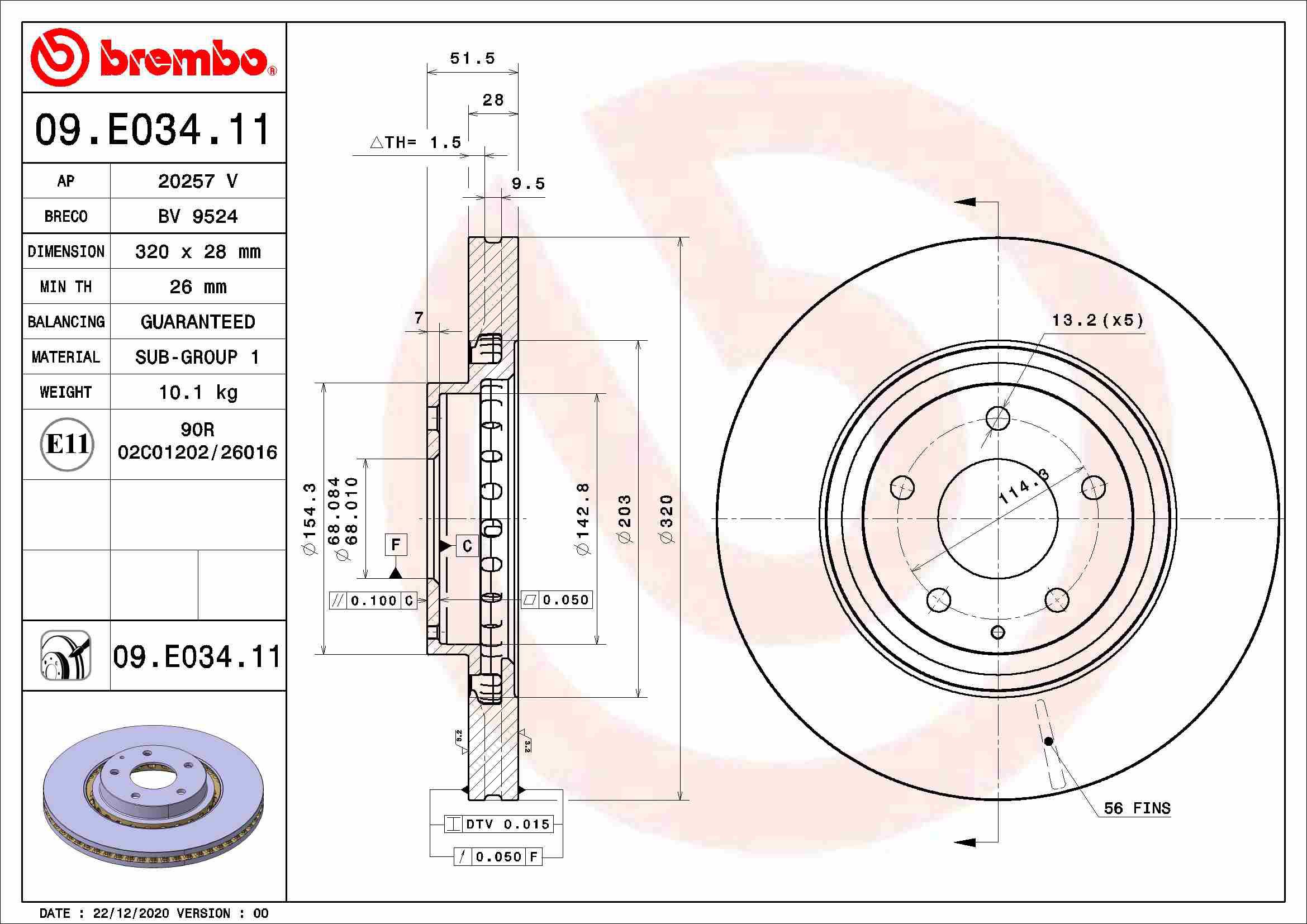 

BREMBO brzdový kotouč 09.E034.11, sada 2 ks