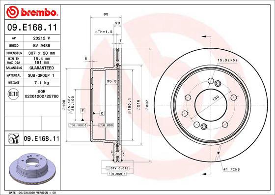 

BREMBO brzdový kotouč 09.E168.11, sada 2 ks