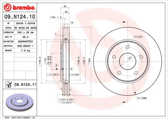 

BREMBO brzdový kotouč 09.N124.11, sada 2 ks
