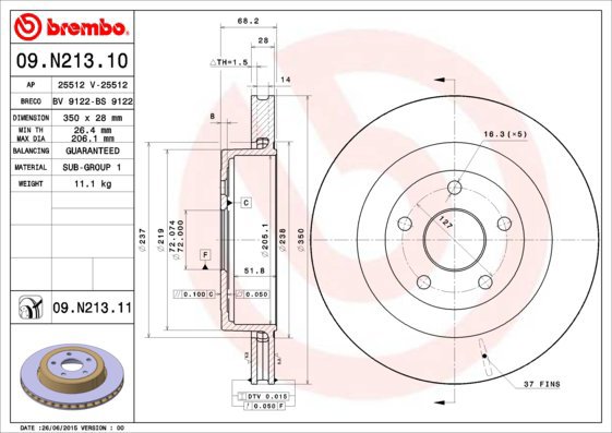 

BREMBO brzdový kotouč 09.N213.11, sada 2 ks