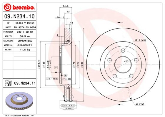 

BREMBO brzdový kotouč 09.N234.11, sada 2 ks