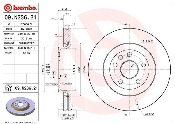 

BREMBO brzdový kotouč 09.N236.21, sada 2 ks