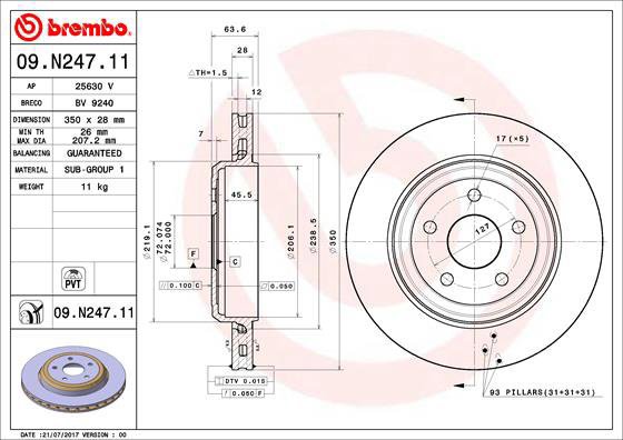 

BREMBO brzdový kotouč 09.N247.11, sada 2 ks