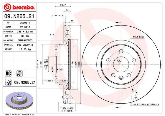 

BREMBO brzdový kotouč 09.N265.21, sada 2 ks