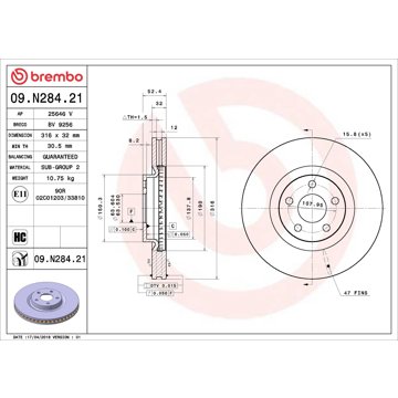 

BREMBO brzdový kotouč 09.N284.21, sada 2 ks