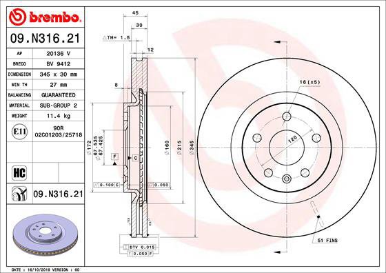 

BREMBO brzdový kotouč 09.N316.21, sada 2 ks