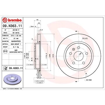 

BREMBO brzdový kotouč 09.N363.11, sada 2 ks