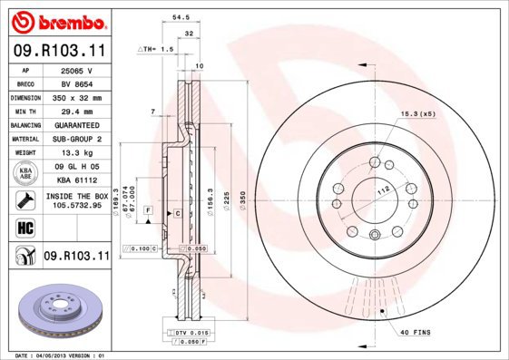 

BREMBO brzdový kotouč 09.R103.11, sada 2 ks