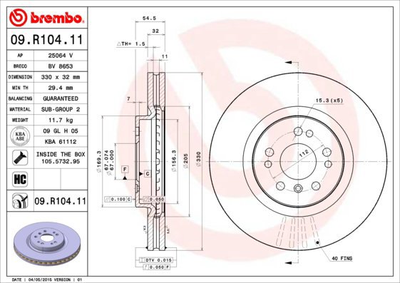 

BREMBO brzdový kotouč 09.R104.11, sada 2 ks