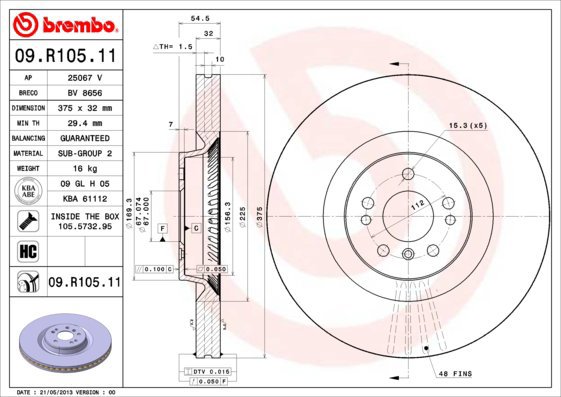 

BREMBO brzdový kotouč 09.R105.11, sada 2 ks