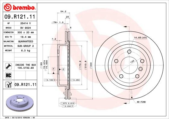 

BREMBO brzdový kotouč 09.R121.11, sada 2 ks