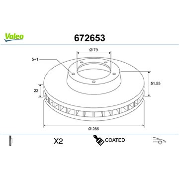 

VALEO brzdový kotouč 672653, sada 2 ks