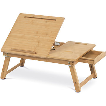 Skládací stolek na notebook, uložný prostor, masiv bambus, přírodní odstín