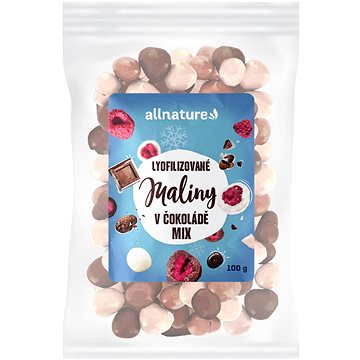 Allnature Mrazem sušené maliny Mix v mléčné, hořké a bílé čokoládě 100 g - Lyofilizované ovoce