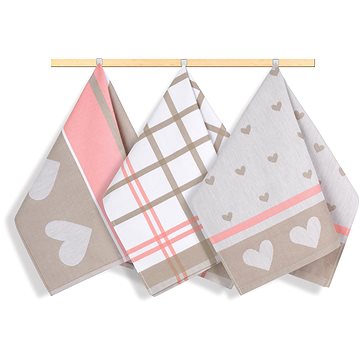 

BELLATEX utěrka, sada 3 ks, 50 × 70, 155 srdce růžová, béžová