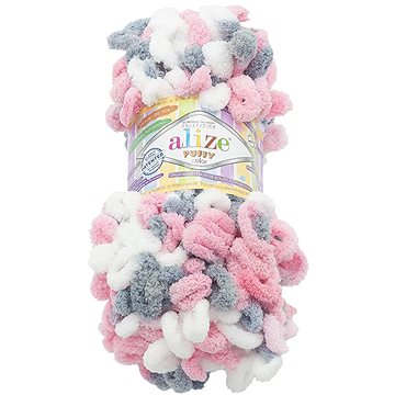 

Vlnika Puffy color 100 g, 6370 bílá, šedá, růžová