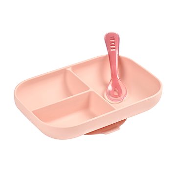 

Beaba Talíř silikonový dělený s přísavkou + lžička Pink