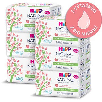 HiPP Babysanft Natural 6× (2× 60 ks) - Dětské vlhčené ubrousky