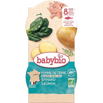 

BABYBIO Brambory a špenát s lososem a rýží 2× 200 g