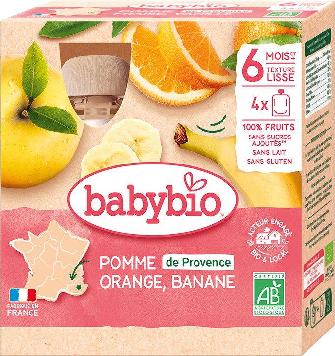 

BABYBIO Jablko pomeranč banán 4× 90 g