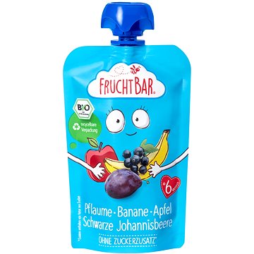 

FruchtBar BIO ovocná kapsička s jablkem, banánem, švestkou a černým rybízem 100 g