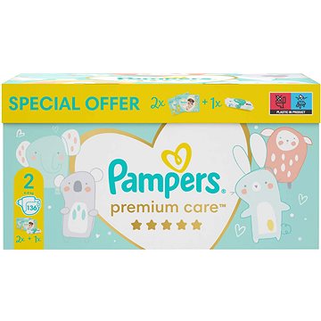PAMPERS Premium Care dárkový box vel. 2 (136 ks) + ubrousky Aqua Pure 48 ks - Jednorázové pleny