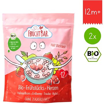 

FruchtBar BIO cereálie srdíčka s jahodami, hroznovým vínem a jablkem 2× 125 g