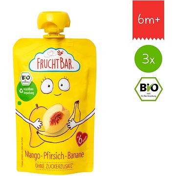 

FruchtBar BIO ovocná kapsička s banánem, broskví a mangem 3× 100 g