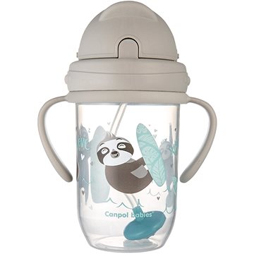 

Canpol Babies nevylévací hrneček se slámkou a závažím Exotic Animals 270 ml, šedý